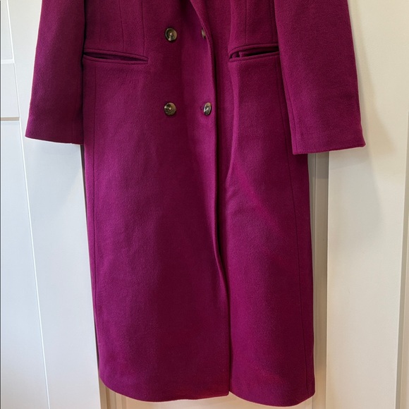 ANN TAYLOR Wool Blend Long Chesterfield Coat Magenta Purple Size Medium - Picture 10 of 14